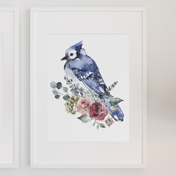 Blue Jay Bird Watercolor Wall Art Print Poster Unframed - Picture 4 of 17